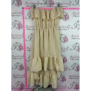 Seductions dress butter yellow dress ruffle Off-Shoulder Tiered Midi in Cream